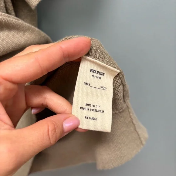 SOLD! Buck Mason Italian Slub Linen Knit Patch Pocket Polo Short Sleeves L - Picture 7 of 9